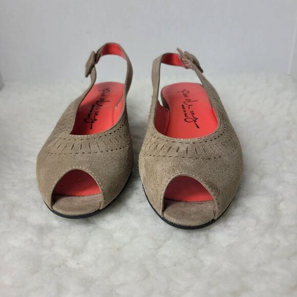 Pas de Rouge Women's Size 6 Suede Millie Peep Toe Tan Heel - Picture 2 of 10